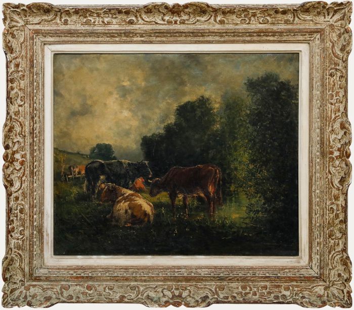 Justin Gabriel (1838-1923) - Late 19th Century Oil, Cattle Grazing by a River