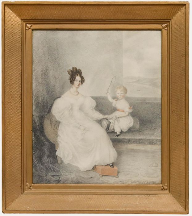 William Moore Senior (1791-1851) - 1836 Graphite Drawing, Mother and Child