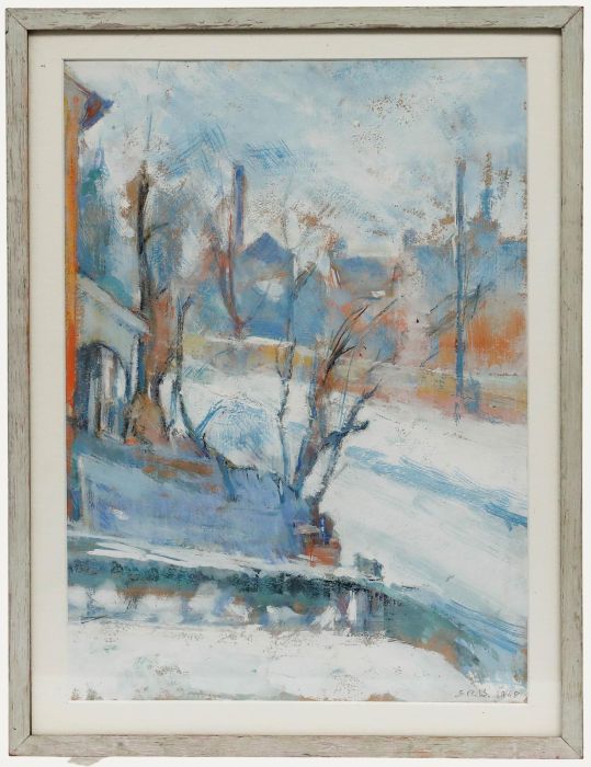 E. R. Barlow - Framed 20th Century Oil, Winter in Town