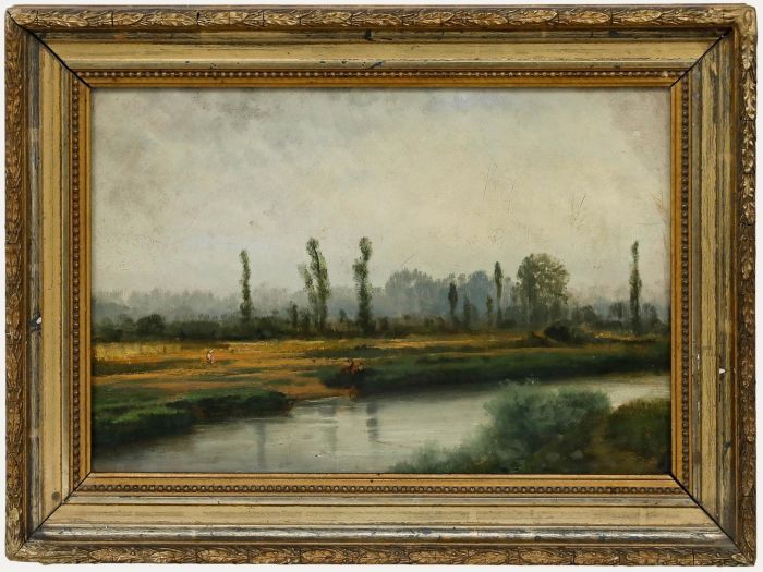 Impressionist 19th Century Oil - Sitting on the Bank