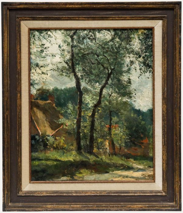 Attrib. Franz Courtens (1854-1943) - Framed Oil, Farmhouse in the Woods