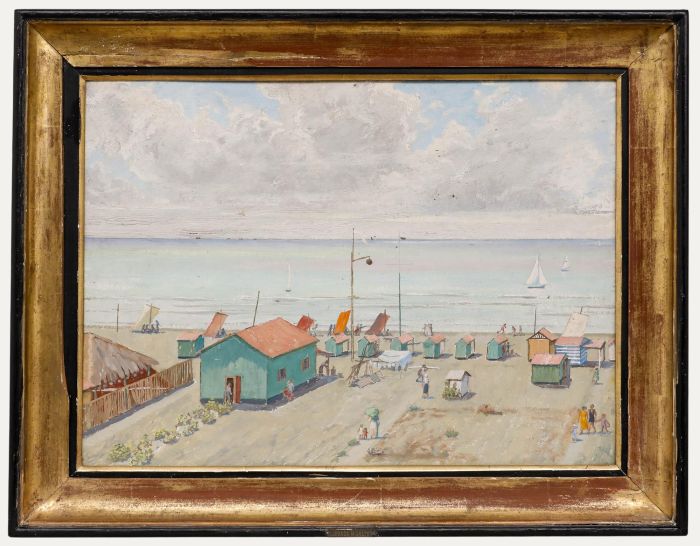 Attrib. Georges M. Baltus (1874-1967) - Framed Oil, Early Morning at the Beach