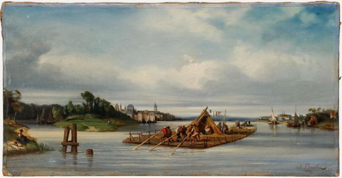 Charles Bouchez - 1840 Oil, The Timber Raft