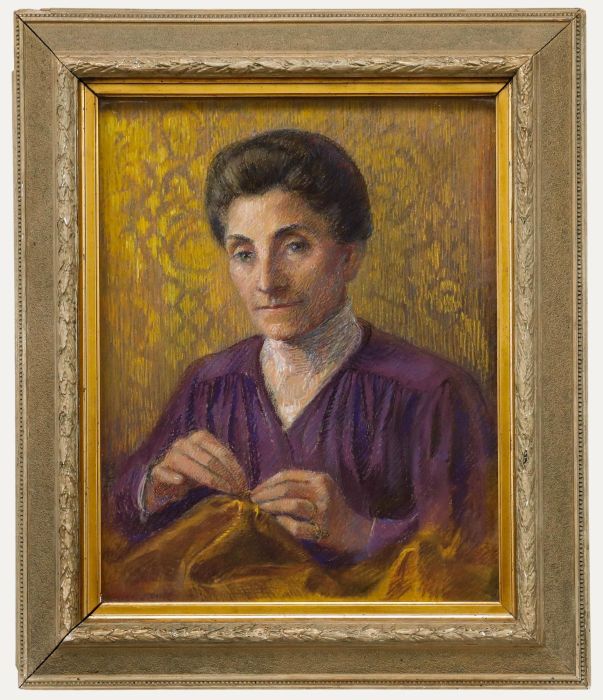 French School Late 19th Century Pastel - Portrait of a Lady Sewing