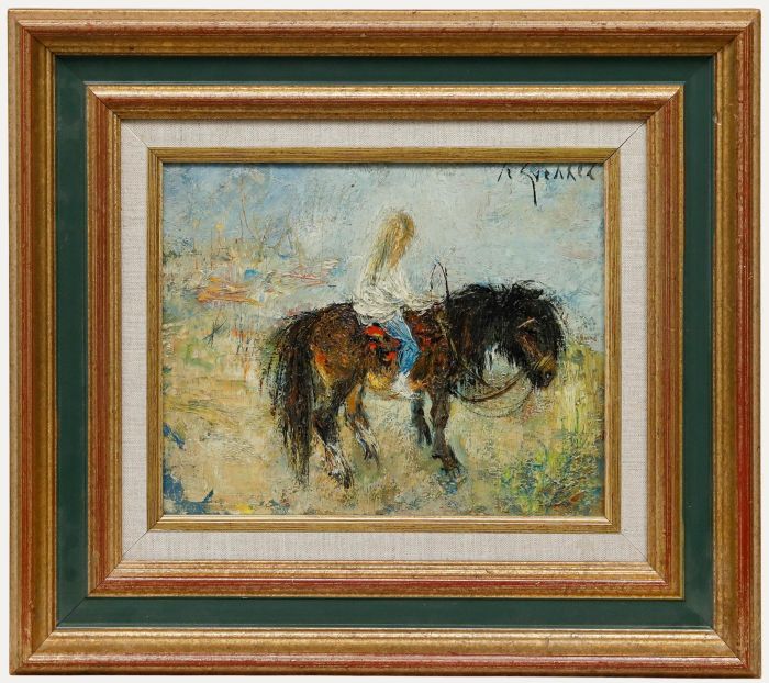 Jean Le Guennec (1924-1988) - Framed Mid 20th Century Oil, Girl with a Pony