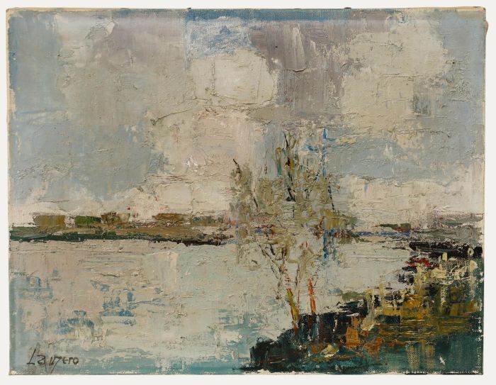 Albert Lauzero (1909-2006) - Impasto 20th Century Oil, On the Riverbank