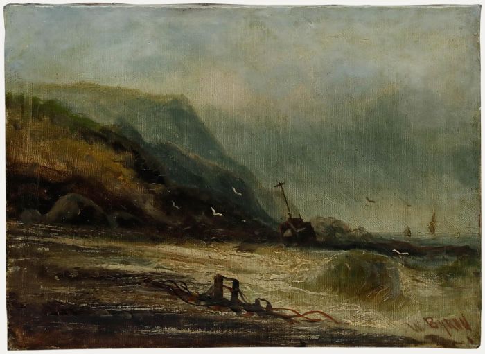 W. Byron (1860-1920) - Late 19th Century Oil, Shipwreck Under the Cliffs