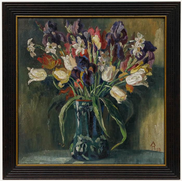 Adolf Hückel - Framed 1923 Oil, A Spring Bouquet