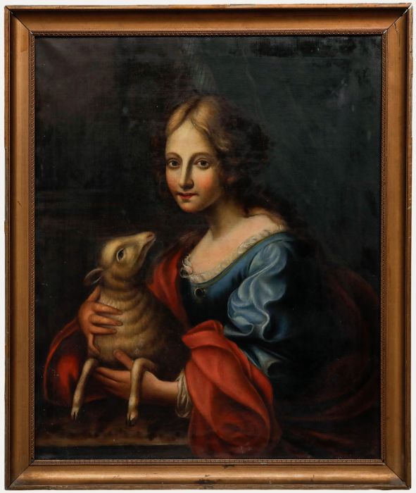 After Carlo Dolci - Framed 19th Century Oil, Saint Agnes of Rome with the Lamb