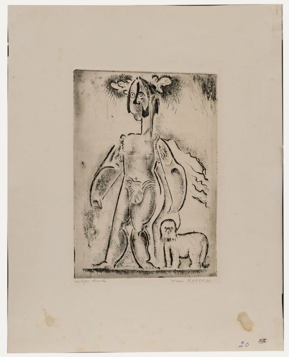 Willem Retera (1890-1955) - Mid 20th Century Etching, Man with Dog
