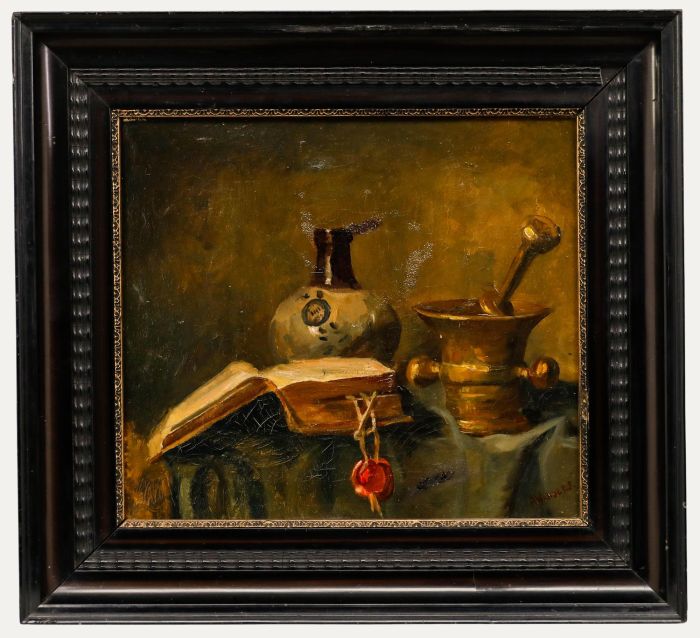A. Wanders - Framed Early 20th Century Oil, Still Life with Sake Bottle
