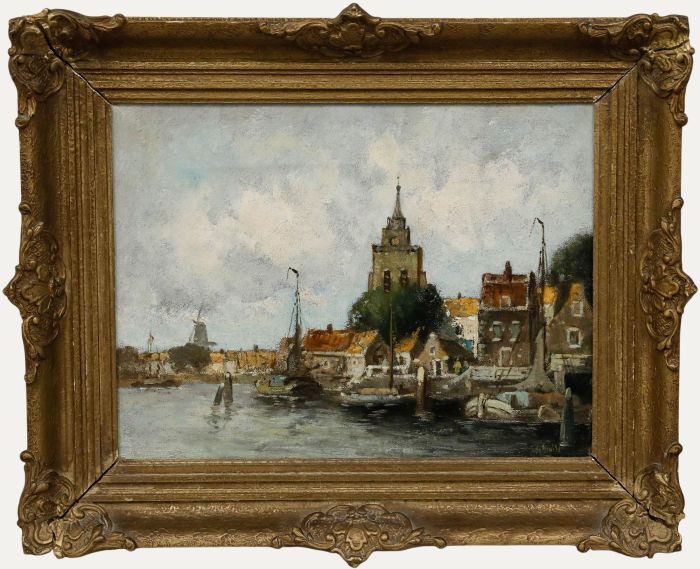 L. Schmitt - Framed Mid 20th Century Oil, Dutch Barges