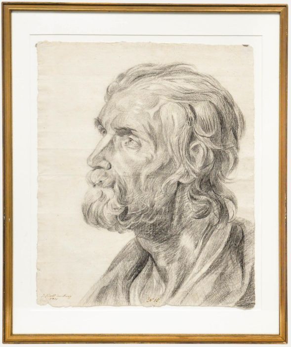 J. Hirtl - 1811 Charcoal Drawing, Head Study
