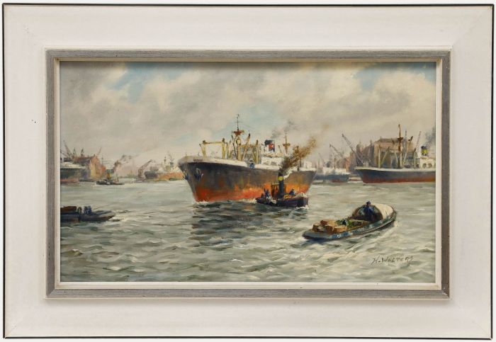 H. Welters - Framed Mid 20th Century Oil, Coming in to Dock