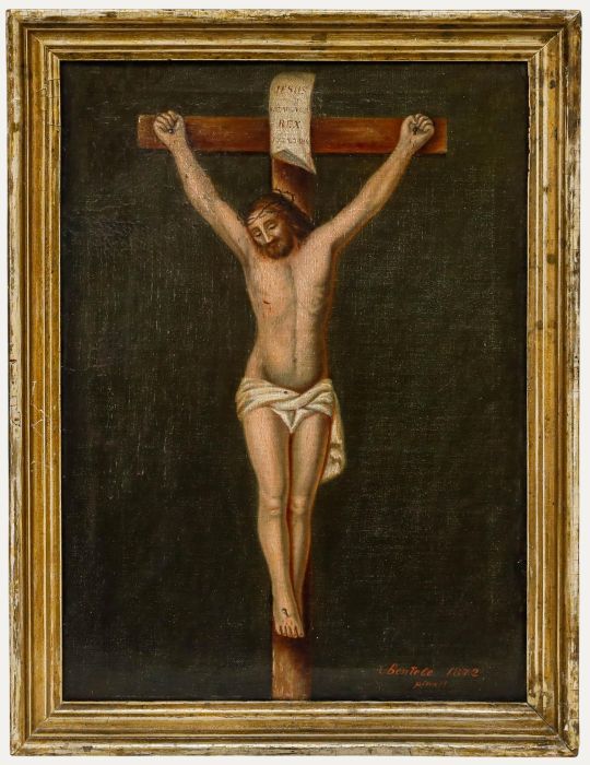 Fidelis Bentele (1830-1901) - Framed 1872 Oil, The Crucifixion of Jesus Christ