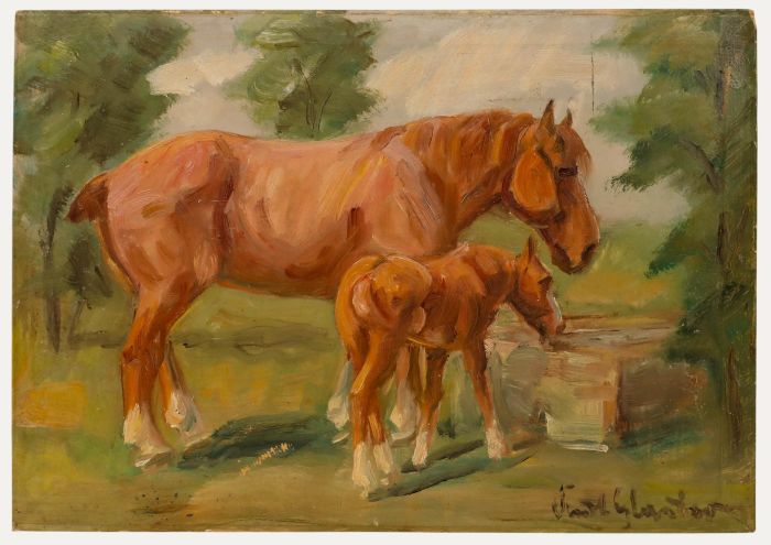 Kurt Glauber (1886-1963) - Mid 20th Century Oil, Horses Watering
