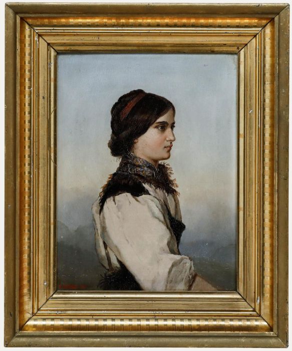 Rob Leitner - Framed 1885 Oil, Portrait of a Peasant Girl