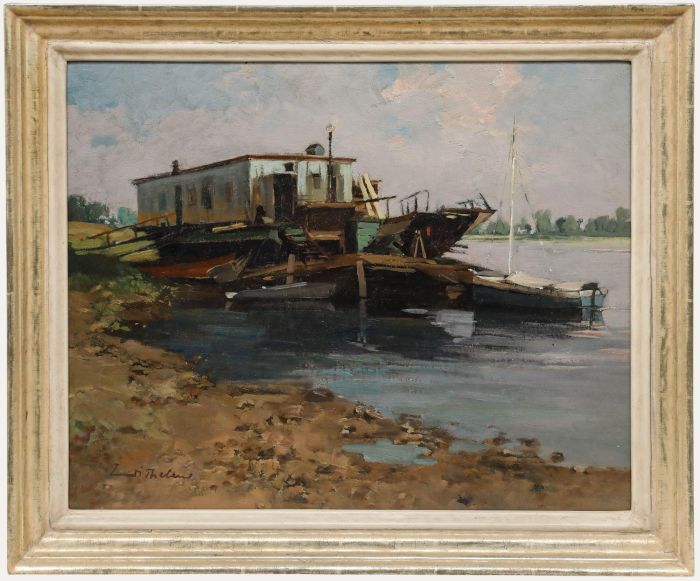 Wilhelm Thelen (1917-1985) - 20th Century Oil, Houseboat on the Rhine