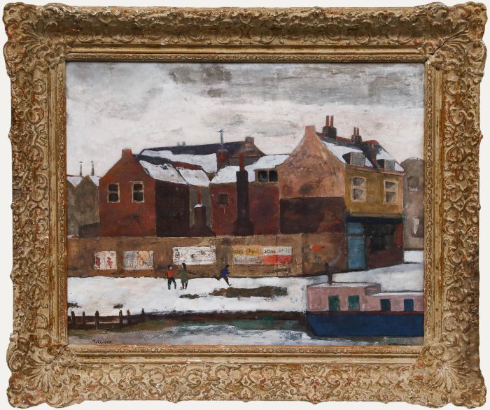 Tadeus van Eijsden (1900-1980) - Framed Oil, Snow Day by the Canal