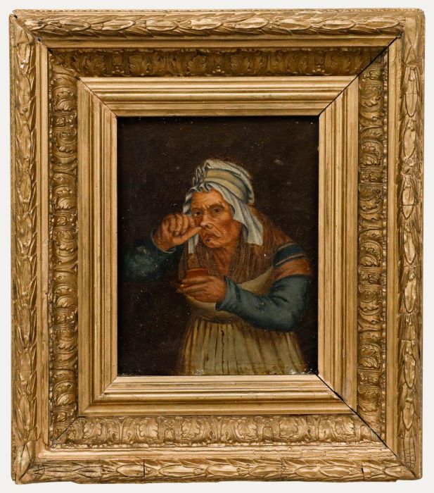 After L. Boilly (1761-1845) - 19th Century Oil, Old Woman Taking Snuff