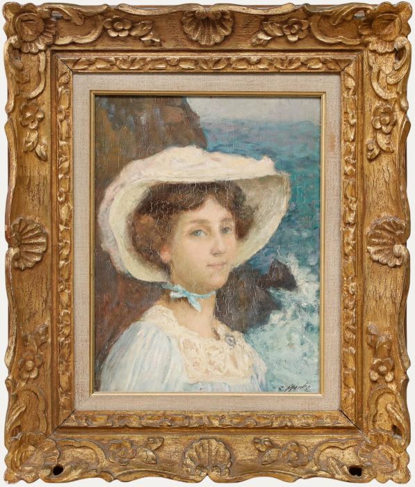 Claude Marks (act. 1899-1915) - Early 20th Century Oil, Portrait by the Cliffs