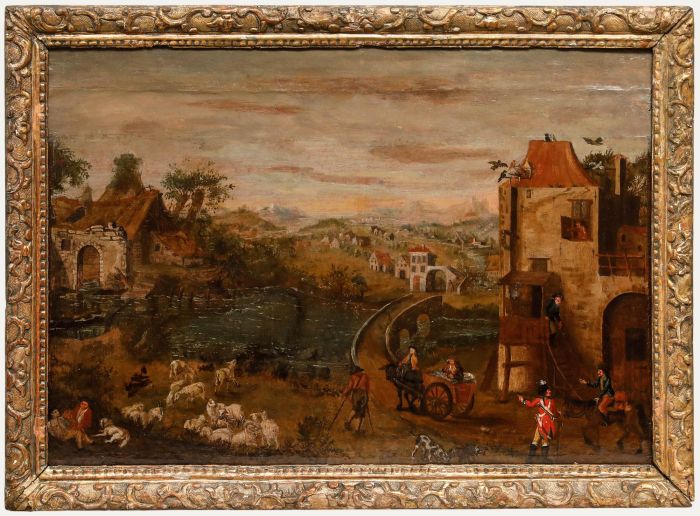 Framed 18th Century Oil - Village Life