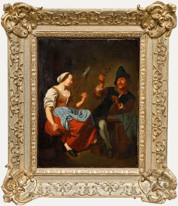 Jacob Toorenvliet - 19th Century Oil, The Spinner and the Drinker