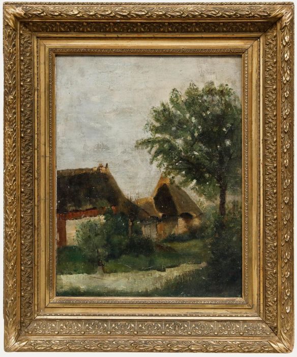 Framed 19th Century Oil - The Thatched Cottage