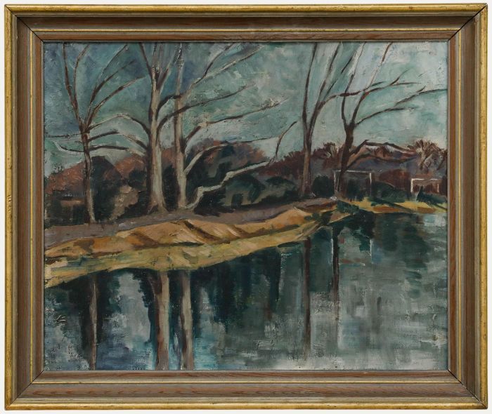Framed Mid 20th Century Oil - Winter by the River