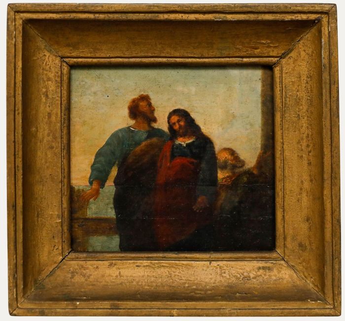 Framed Early 19th Century Oil - Jesus & His Disciples