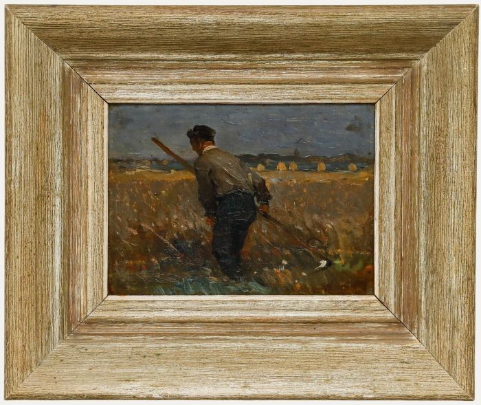 Impressionist Early 20th Century Oil - Farmer with Scythe