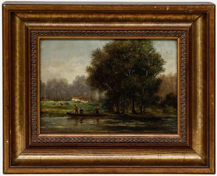 Merchie Donat (1833-1886) - Framed 19th Century Oil, Punting on the River