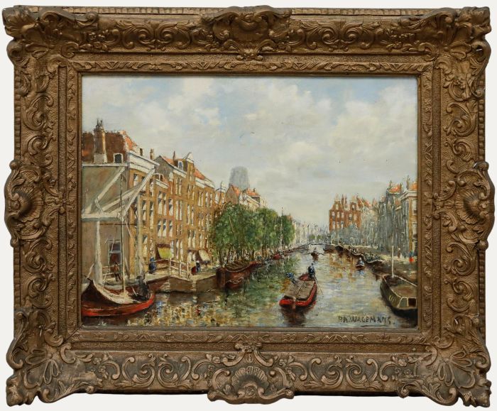 Pieter J. A. Wagemans (1879-1955) - Framed Oil, Waterway in Amsterdam