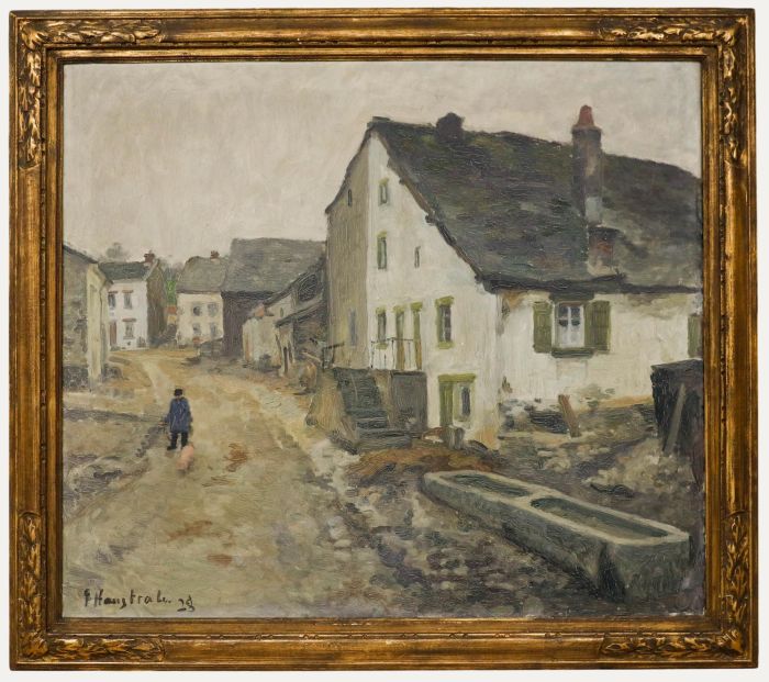 Gaston Haustrate (1878-1949) - Framed 1928 Oil, Village at Dusk