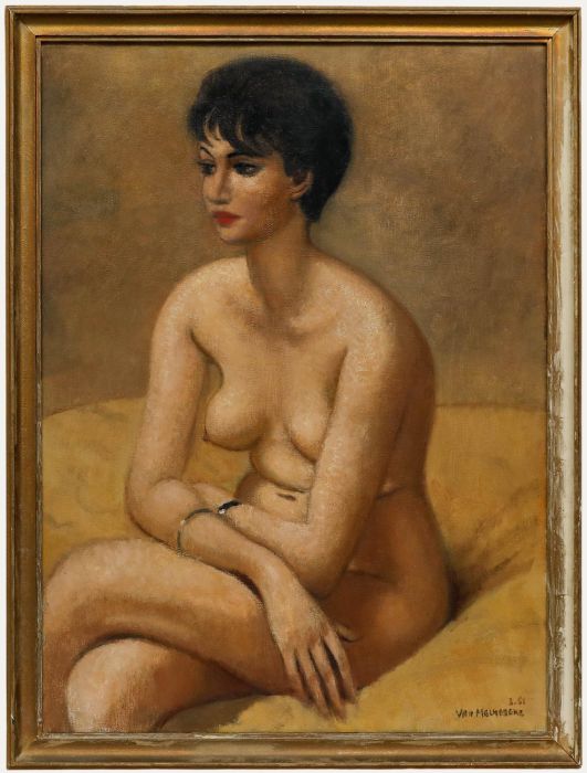 Jacques Van Melkebeke (1904-1983) - Framed Mid 20th Century Oil, Sitting Nude