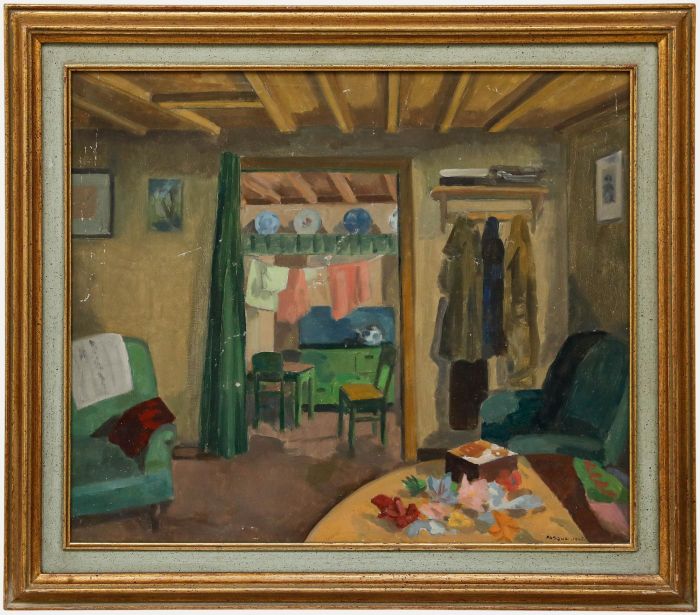 Pasowe - Framed Mid 20th Century Oil, Interior from the Campine