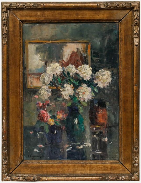Framed Early 20th Century Oil - White Peonies