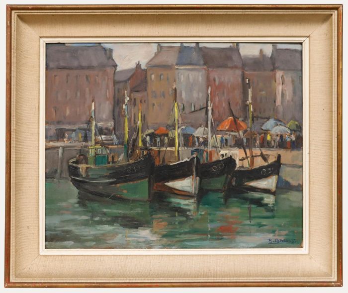 Richard Bressy (1906-1980) - Framed Mid 20th Century Oil, Boats in Ostend