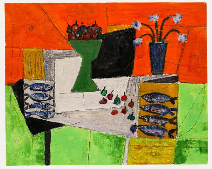 Contemporary Oil - Fish with Grapes