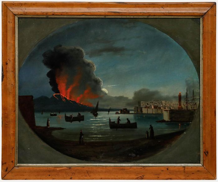 Neapolitan School 19th Century Oil - Vesuvius Erupting