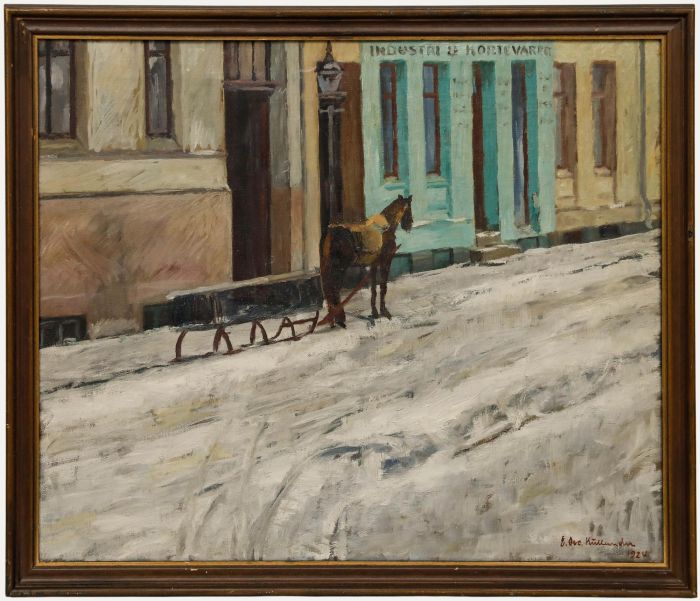 Einar Kullander (1893-1946) - Swedish School 1924 Oil, A Horse-Drawn Sleigh