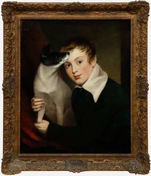 Fine British School 19th Century Oil - Boy with Terrier