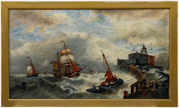 English School 19th Century Oil - Rocky Waters