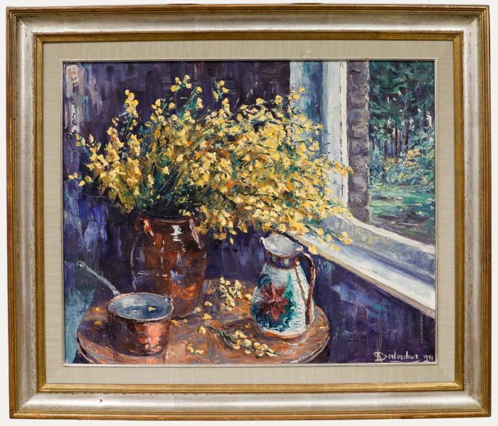 A. Destordeur - Framed Mid 20th Century Oil, Flowers by the Window Sill