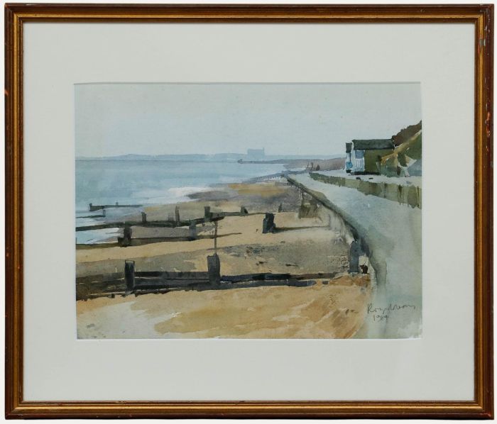 Roger Coleman - Framed 1984 Watercolour, Walking Along the Beachfront