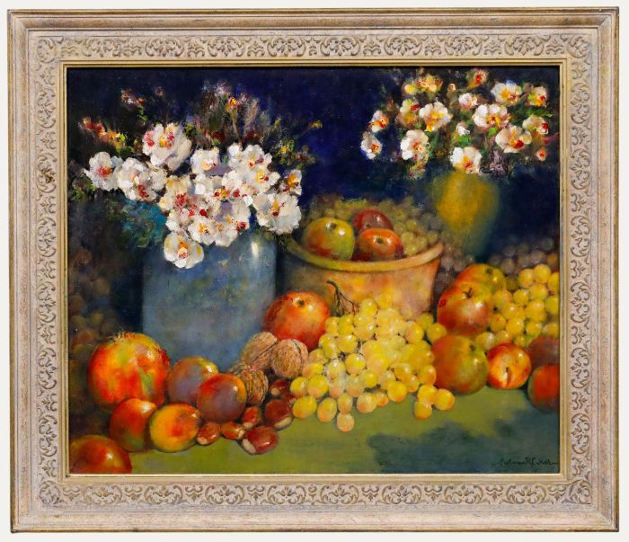 Norman R. Coker - Framed Contemporary Oil, Still Life Fruit & Flowers