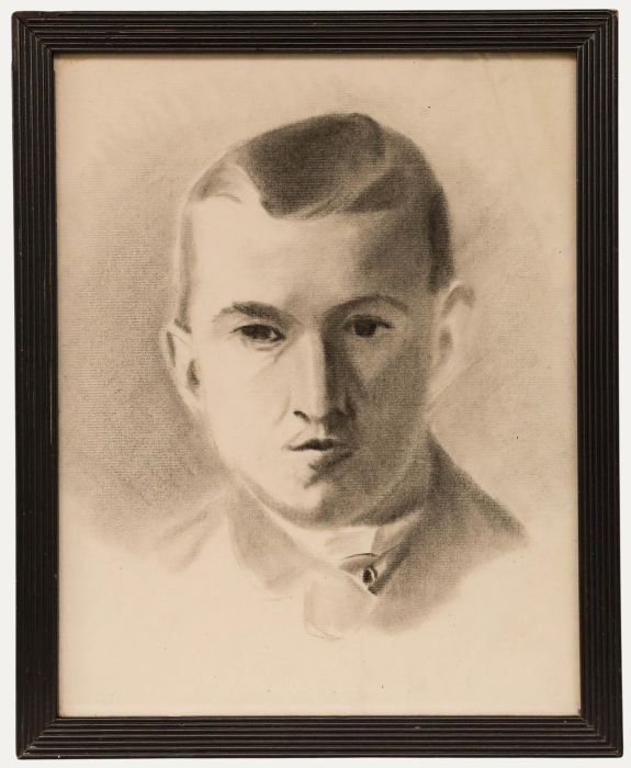 E. Gaubert - Late 19th Century Charcoal Drawing, Portrait of a Young Man