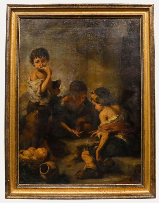 After Murillo (1617-1682) - Framed 19th Century Oil, Beggar Boys Playing Dice