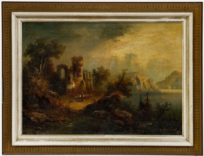 Hermann Schneider (1847-1918) - 1875 Oil, Castle Ruins at Sunset