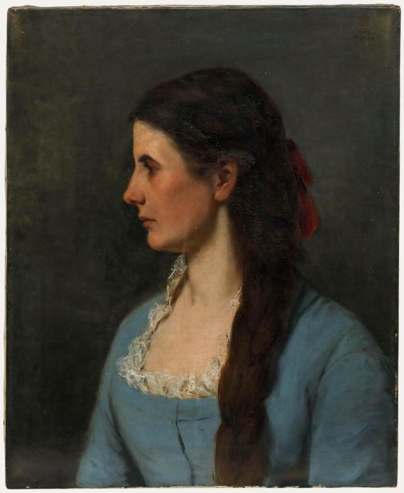 Rach Ludwig (1853-1933) - Munich School 1880 Oil, Portrait of a Young Woman